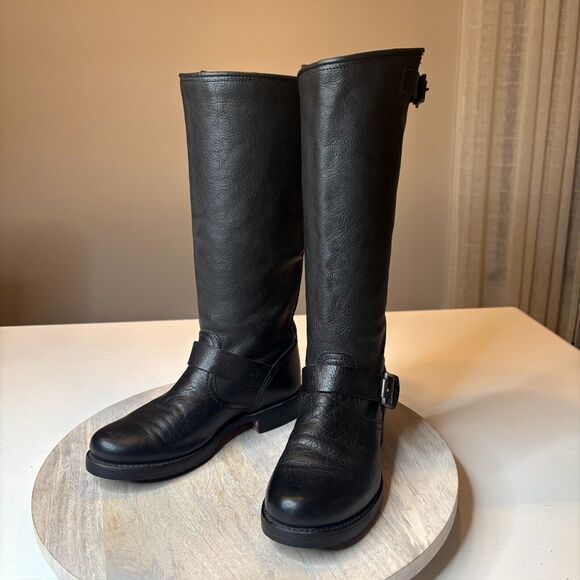 Frye Women's Veronica Slouch Round Toe Black Leather Riding Boots US Size 6.5‎ B - Picture 2 of 13